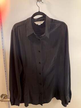 Marina Rinaldi Black 100% Silk Button Down Shirt Size 27